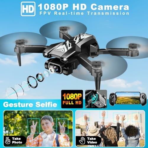 1080P HD camera drone with gesture selfie and video features.