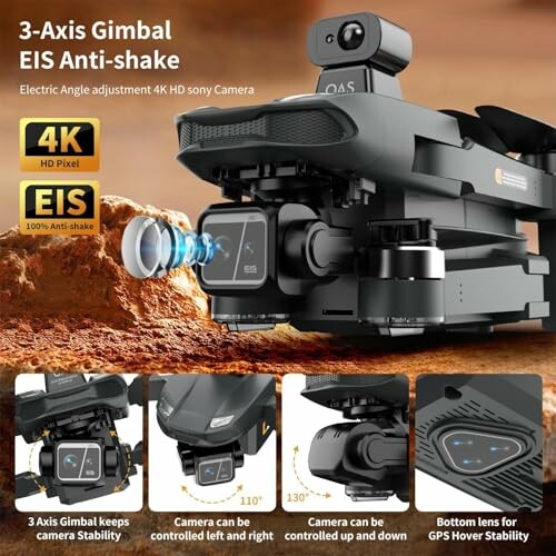 3-Axis Gimbal EIS Anti-shake drone camera with 4K HD Sony features.