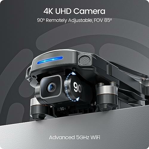 4K UHD camera with 90-degree adjustability and 85-degree FOV on a drone.