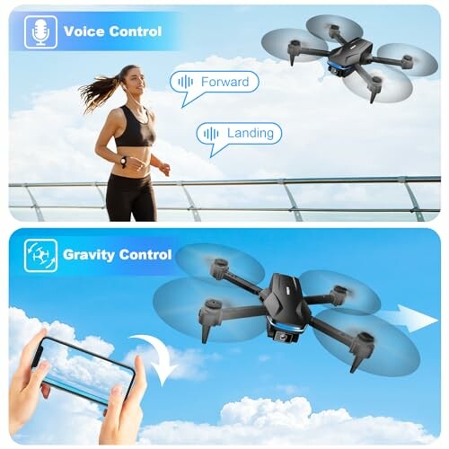 Image showing voice and gravity control options for a drone.