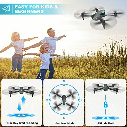 Family enjoying outdoor drone flying.