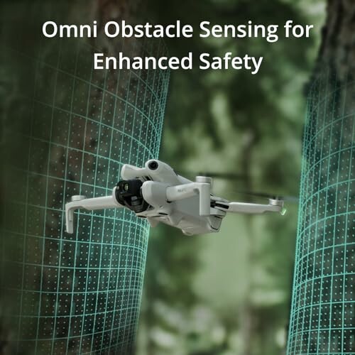 Drone using omni obstacle sensing for enhanced safety.