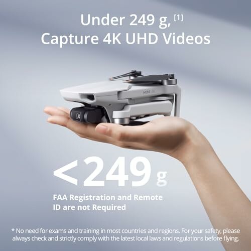 Compact drone under 249g for 4K UHD video, no FAA registration needed.